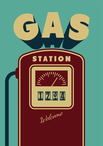 Design de cartaz Vintage Posto de gasolina. Ilustração vetorial retrô . —  Vetores de Stock