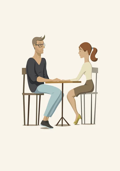 Scène romantique avec un couple amoureux. Jeune homme et jeune femme à la table. Illustration vectorielle . — Image vectorielle