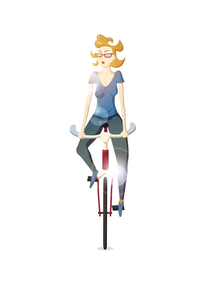 Hipster menina andando de bicicleta no fundo branco. Ilustração vetorial . — Vetor de Stock