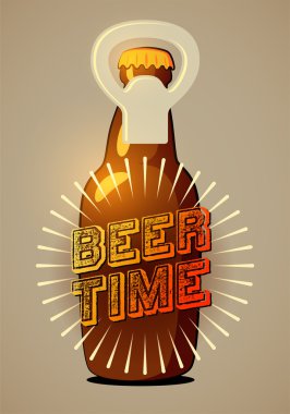 Bira zamanı. Tipografik retro bira posteri. Vektör çizim. Eps10.