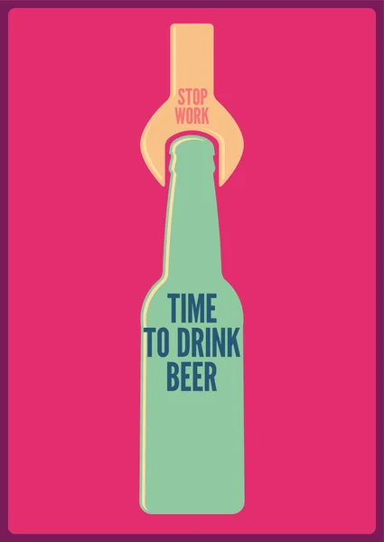 Hora de beber cerveza. Cartel tipográfico de cerveza retro. Ilustración vectorial . — Archivo Imágenes Vectoriales