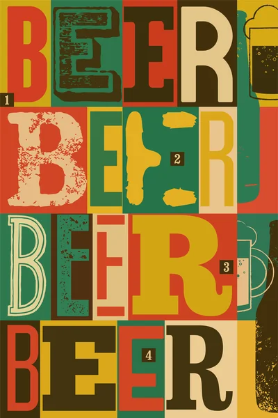 Tipografik vintage tarzı bira afiş tasarımı. Retro vektör çizim.