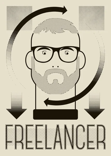 Freelancer Retro-Typografie-Plakat mit einem Mann. Konzeptvektorillustration. — Stockvektor
