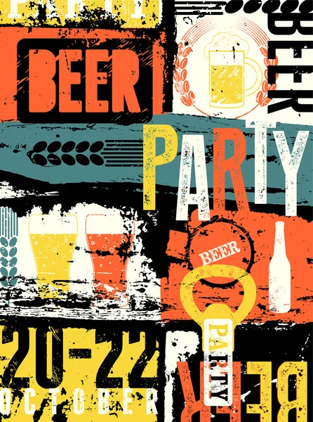 Beer Party typographical vintage style grunge poster. Retro vector illustration. — Stock Vector