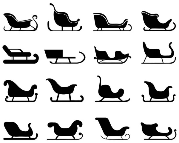 Black Sleigh Silhouettes White Background — Stock Vector