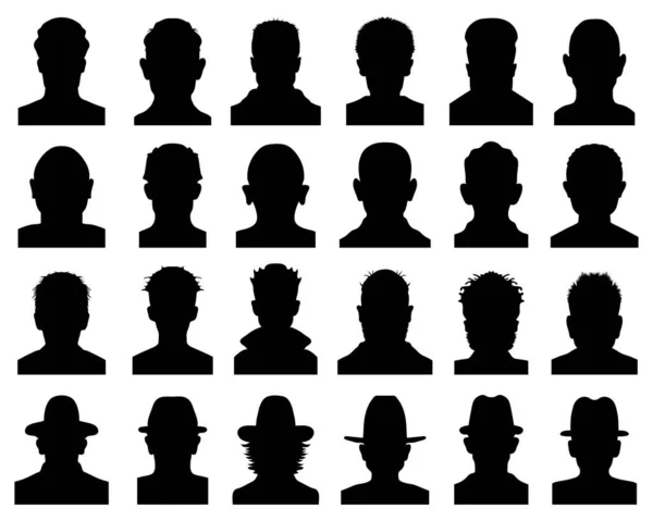 Silhouettes Noires Avatars Icônes Visages Anonymes Sur Fond Blanc — Image vectorielle