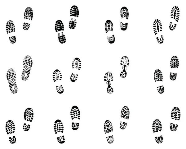 Diverses Impressions Noires Chaussures Sur Fond Blanc — Image vectorielle