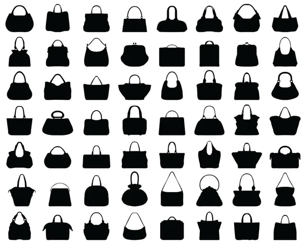 Siluetas Negras Diferentes Bolsos Mujer Sobre Fondo Blanco — Vector de stock