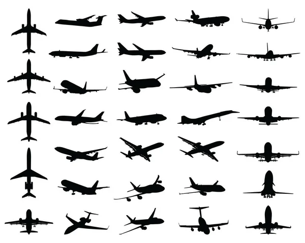 Imprimersilhouettes Noires Différents Avions Sur Fond Blanc Vecteurs De Stock Libres De Droits