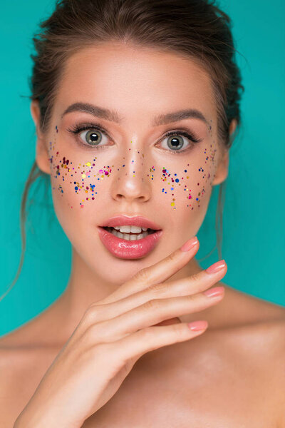 Sensual glamor portrait of girl with festive make up