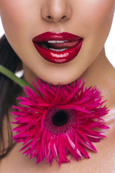 Retrato Mulher Bonita Com Maquiagem Fundo Estúdio — Fotografia de Stock