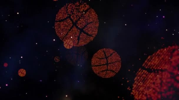 Basketbal deeltjes in de ruimte — Stockvideo