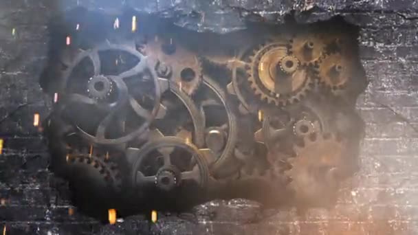 砖壁爆炸齿轮 4 k 循环 — 图库视频影像