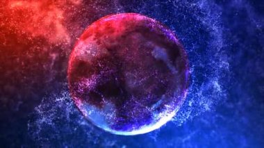 Kırmızı, mavi küre 4 k döngü dönen parçacık