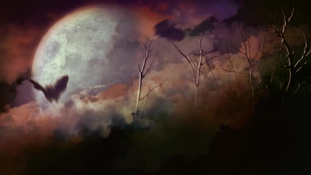 Bosque muerto Luna llena Feliz Halloween 4K — Vídeos de Stock