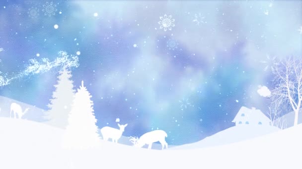 Sezony Pozdrowienia Pejzaż Zimowy Akwarelą Sky Pętla Oferuje Krajobraz Białymi — Wideo stockowe