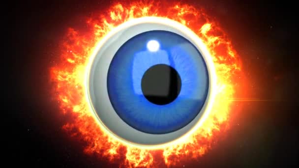 空の炎の瞳 Loopは 周囲に炎の輪が立ち ループの中を永遠に探索する巨大な眼を備えています — ストック動画