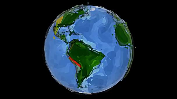在黑色背景下旋转的彩绘地球4K环的特点是 一个小圆球在黑色背景下无缝旋转 — 图库视频影像