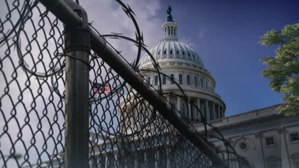 Captive Capitol Building Razor Wire Fence Loop Beschikt Een Uitzicht — Stockvideo