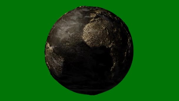 Globe Earth Green Screen Met Wolken Rotating Black Gold Loop — Stockvideo