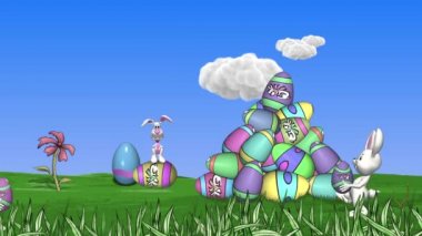 Paskalya Bunny işçiler mutlu bulutlar