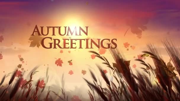 Joyeux champ de récolte d'automne avec des papillons — Video