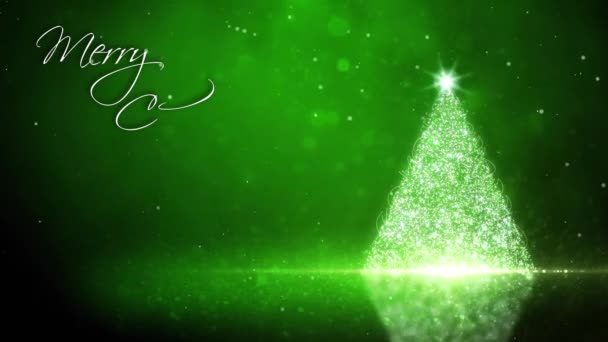 Green Glitter Tree with Snow Particles Christmas New Year message — Stock Video