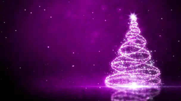 Фиолетовое блестящее дерево на фоне снежных частиц — стоковое видео