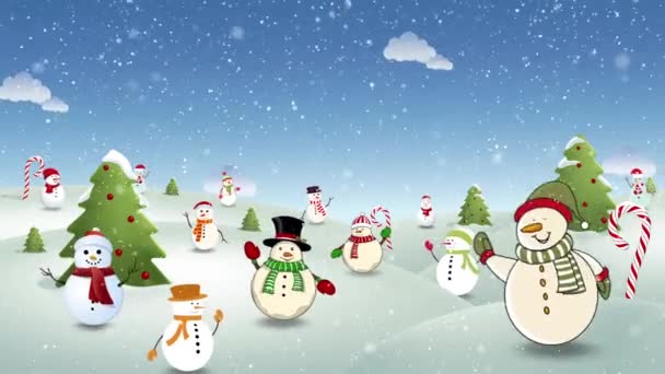 幸せな雪人々 背景ループ — ストック動画