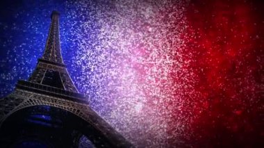 Fransız bayrağı gökyüzü Eyfel Kulesi döngü ile Glitter