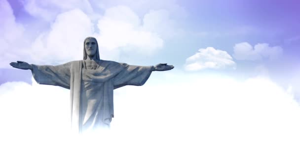 Jezus Statue boven de wolken lus — Stockvideo