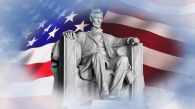 Lincoln Anıtı bayrak ve bulutlar 4k döngü ile