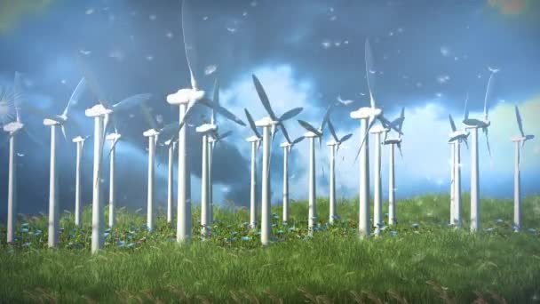 Moderne vindmøller på vårdagen – stockvideo
