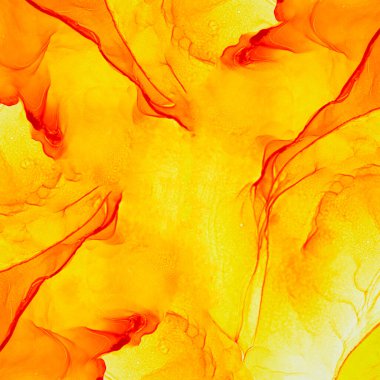 Alkol mürekkebi hava dokusu. Sarı, turuncu soyut arka plan ve altın parıltılar. Soyut şeffaf akış. Sarmak için modern sıvı sanat, duvar kâğıdı