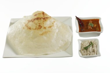 Güney Hint düz Dosa Hint turşusu ve Sambhar.