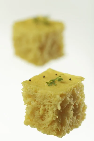 South asian indian gujarati lentil cake dhokla. — Stock Photo, Image