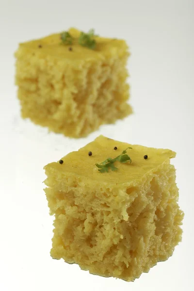 South asian indian gujarati lentil cake dhokla. — Stock Photo, Image