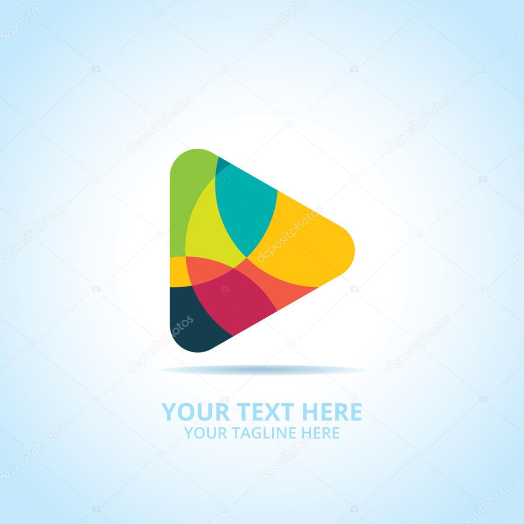 Abstract play logo, design concept, emblem, icon, flat logotype element for template.