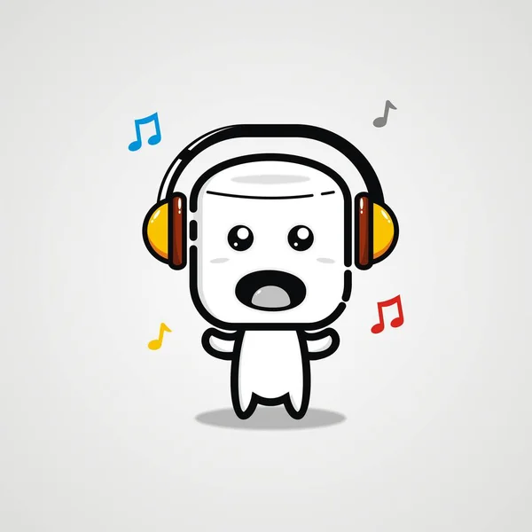 Cute Marshmallow Icon Listening Music — Stock Vector