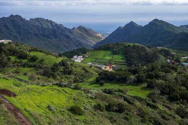 Tenerife, Kanarya Adaları 'ndaki Anaga dağlarının panoramik manzarası. İspanya