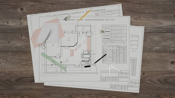 3D illüstrasyon (render) - Bir iç tasarımcının çalışma yeri