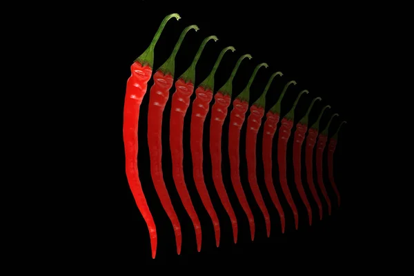 Pimienta Roja Brillante Sobre Fondo Negro Collage —  Fotos de Stock