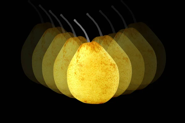 黒の背景に黄色の梨の果実 コラージュ — ストック写真