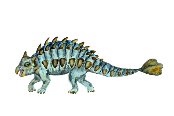 Anquilosaurio Dinosaurio Sobre Fondo Blanco Acuarela Dibujada Mano Ilustración —  Fotos de Stock