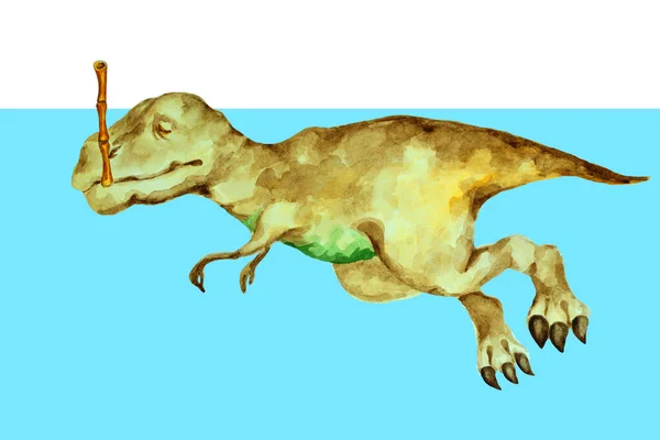 Dinossauro Tyrannosaurus Rex Está Nadando Água Ilustração Aquarela Desenhada Mão — Fotografia de Stock