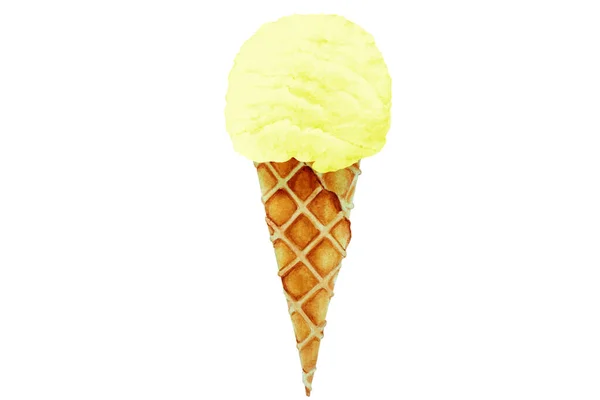 Gelato Limone Cono Cialda Disegno Acquerello Disegnato Mano — Foto Stock