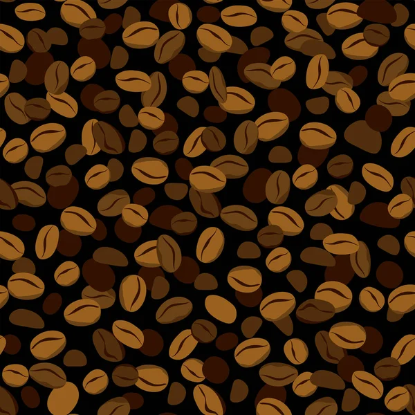 Patrón Sin Costuras Granos Café Sobre Fondo Negro Ilustración Vectorial — Vector de stock