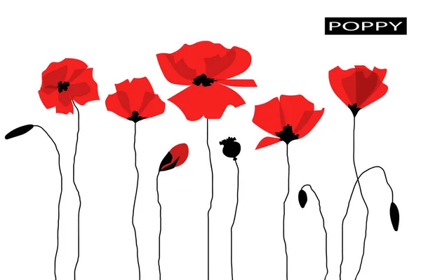 抽象的な赤いケシの花 白い背景に隔離されている フラット漫画スタイル ベクターイラスト — ストックベクタ