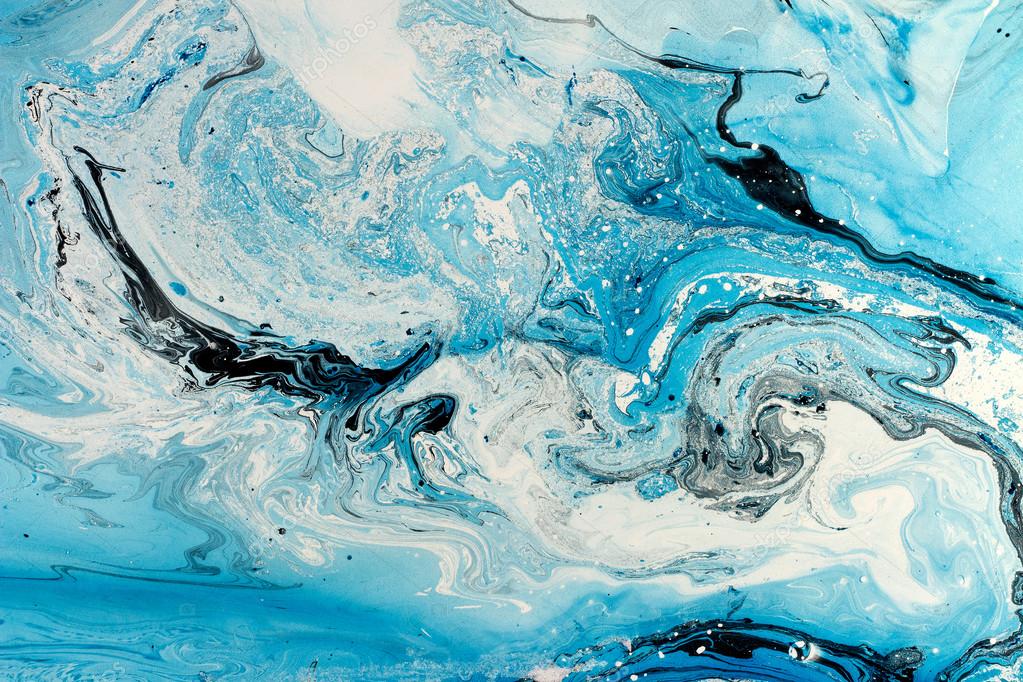 Blue marbling texture. Creative background with abstract oil painted