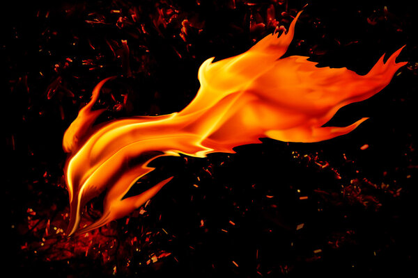 red  hot flame on a embers and black background